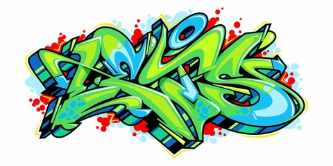 Abstract Green And Blue Word Lets Graffiti Style Font Lettering Vector Illustration Template