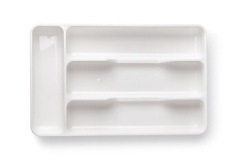 Top view of empty plastic drawer cutlery tray