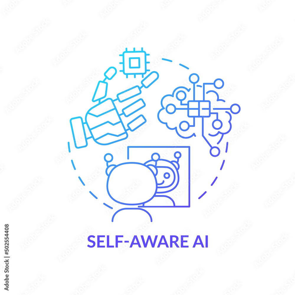 Poster self aware ai blue gradient concept icon. futuristic robots. artificial intelligence types abstract 