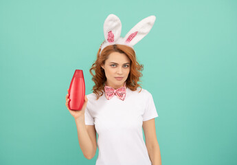 woman in easter bunny ears with shampoo