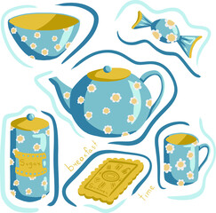 set of tea cups and teapot