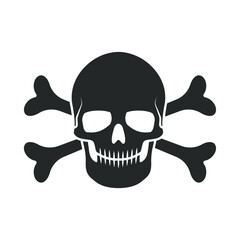 Skull and crossbones vector illustration. Poison label. Pirate flag image. Human head skeleton icon.