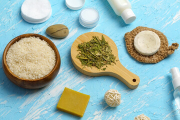 Fermented skin care. Natural homemade cosmetics based on fermented product. Rice, green tea