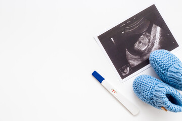 Prenatal ultrasound screening of unborn baby. Pregnancy background