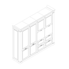 Closet contour from black lines isolated on white background. Isometric view. Vector illustration.