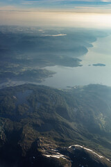 View from airplane to fjords in Norway
