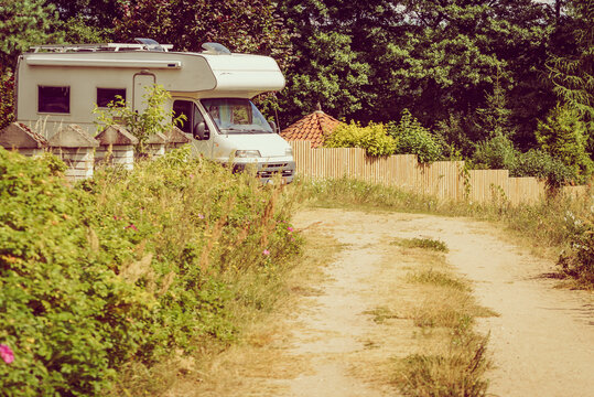 Camper camping on countryside