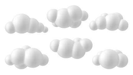 Set of white 3d clouds. Soft round fluffy clouds