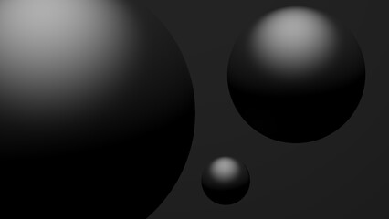 Balloons black monochrome background design. Abstract balls. 3D render illustration.