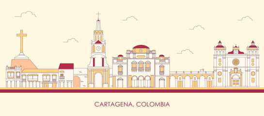 Cartoon Skyline panorama of city of Cartagena, Colombia - vector illustration