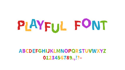 Playful fun font, colorful childish alphabet