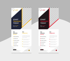 Fitness gym social dl flyer or unique rack card vector design.