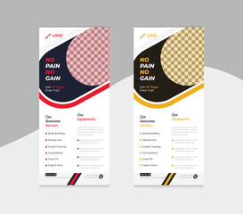 Fitness gym social dl flyer or unique rack card vector design.