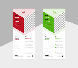 Fitness gym social dl flyer or unique rack card vector design.