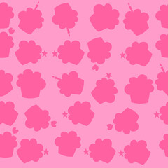 Seamless pink cupcake silhouette pattern. Food