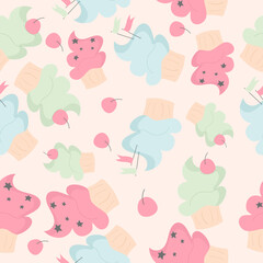 Seamless cartoon cupcake pattern. Food