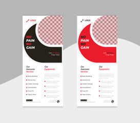 Fitness gym social dl flyer or unique rack card vector design.