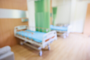 Recovery Room with beds and comfortable medical. Interior of an empty hospital room. Clean and empty room with a bed in the new medical center