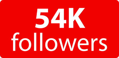 54k followers Red vector icon, subscribers sign, stamp, logo or button illustration.