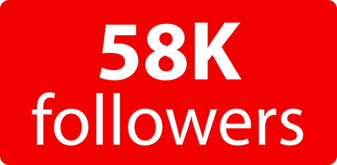 58k followers Red vector icon, subscribers sign, stamp, logo or button illustration.