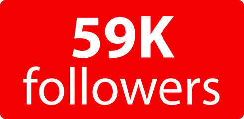 59k followers Red vector icon, subscribers sign, stamp, logo or button illustration.