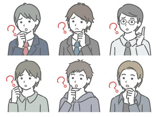 疑問に思う若い男性の斜め向き上半身セット