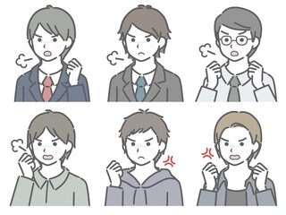 怒る若い男性の斜め向き上半身セット