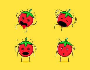 collection of cute tomato cartoon character with dizzy expressions. suitable for emoticon, logo, symbol and mascot