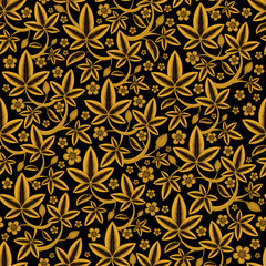 
Vintage Flower pattern. Doodle flowers on dark backdrop. Retro floral ornament. Color botanical elements on blue background. Decorative foliage swirl print. Floral antique style wallpaper decor.