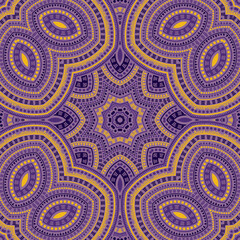 Arabian traditional mosaic vector seamless ornament. Wallpaper patchwork design. Abstract azulejo motif. Interior decor design. Geometric shapes elements texture.