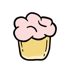 Cupcake Hand-drawn bakery element Doodle sketch vector. For cafe and bakery menus