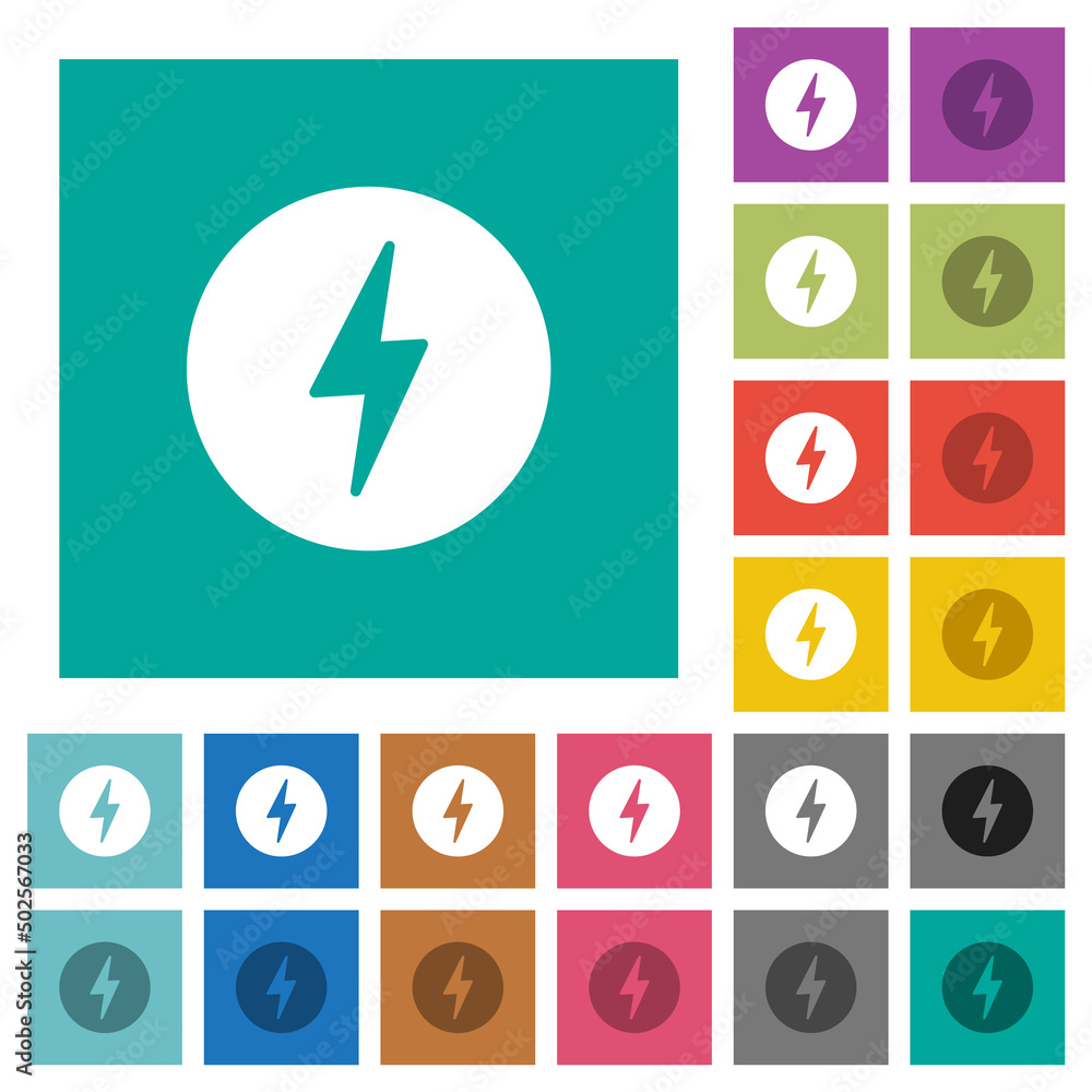 Poster lightning in circle solid square flat multi colored icons