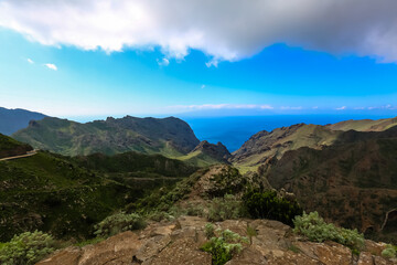 Mountain valley during sunrise. Natural summer landscape