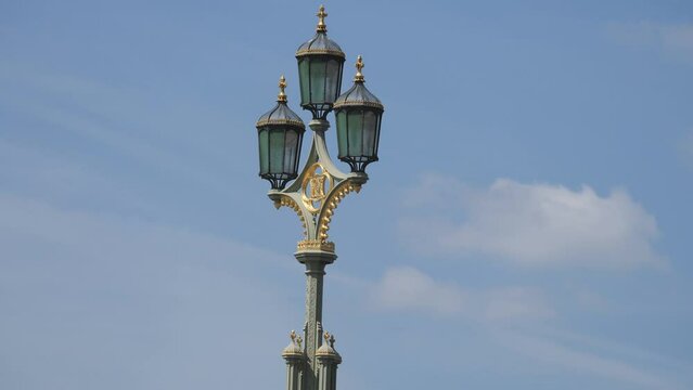 A close up view of a street lamp.