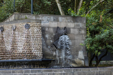 Mexico City, CDMX, Mexico, OCT 21 2021, monumental Fountain of Nezahualc&oacute;yotl in Chapultepec park, (Spanish: Monumental Fuente de Nezahualc&oacute;yotls)