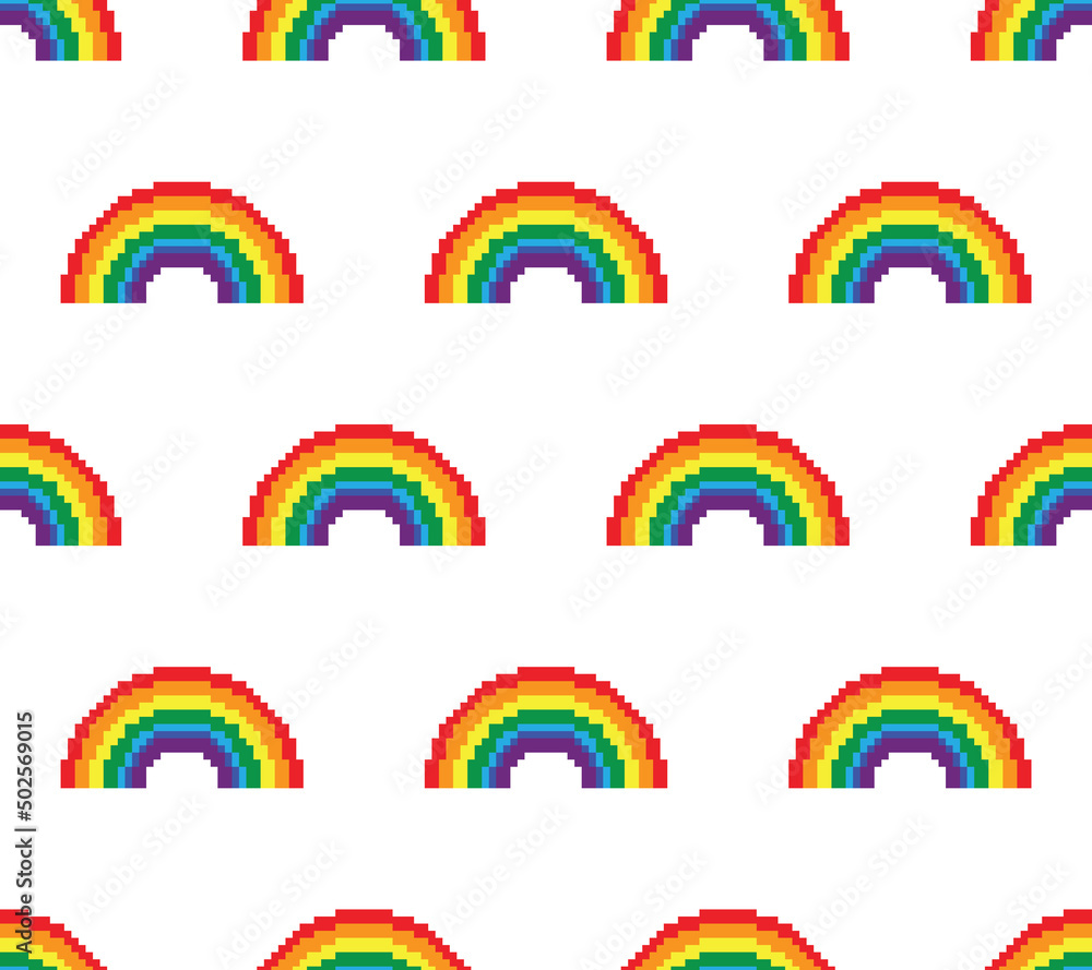 Poster pixel rainbow seamless pattern vector rainbow background pixel art for 8 bit game