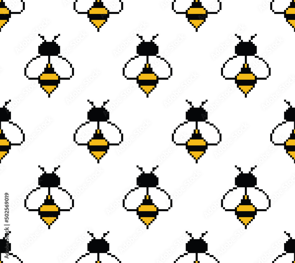 Aufkleber pixel summer bee seamless pattern vector bee background pixel art for 8 bit game