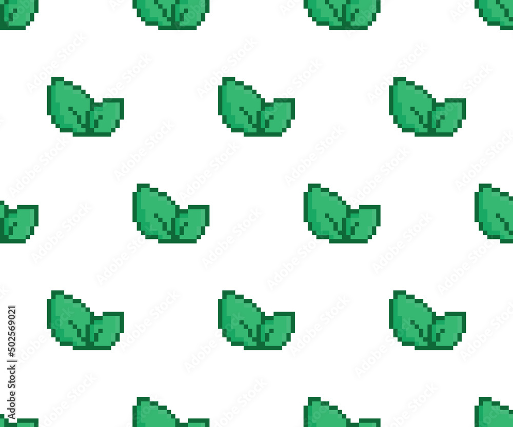 Poster pixel leaf seamless pattern vector eco background pixel art for 8 bit game