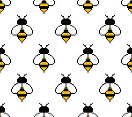  pixel summer bee Seamless Pattern vector bee background  pixel art for 8 bit game
