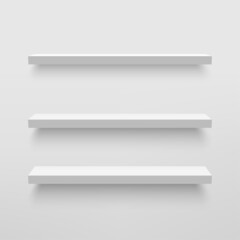 Empty white shelf on white wall. Vector © Azad Mammedli