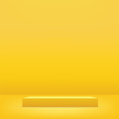 Abstract minimal scene with geometric forms. Yellow podium in yellow background for product presentation. Vector