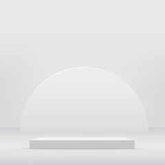 Abstract minimal scene with geometric forms. White podium in white background for product presentation. Vector
