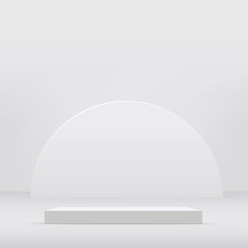 Abstract minimal scene with geometric forms. White podium in white background for product presentation. Vector © Azad Mammedli