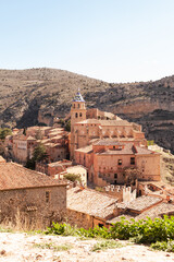 Panoramic picture of Albarracin Town, Teruel, Aragón, Spain. Vertical picture. Sunny day in Albarracin