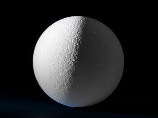 Third Quarter Moon Phase show by Egg in night with shadow Planet. Food concept Space Background. Still life on dark moody background close up