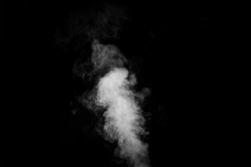 Curly white steam rising up and splashing water scattering in different directions isolated on a...