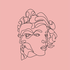 Neptune Line Art vector. Minimalist line drawing female face and Old man face. Love concept.  © Victoria
