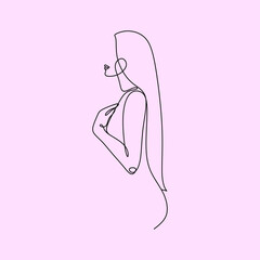 Trendy Line Art Woman Body. Minimalistic Black Lines Drawing. Female Figure Continuous One Line Abstract Drawing. Modern Scandinavian Design. Naked Body Art. Vector Illustration.