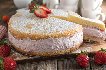 Strawberry cake with whipped cream