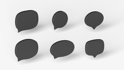 3d black speech bubble collection set. Chatting box, message box. Concept of social media messages. White background. 